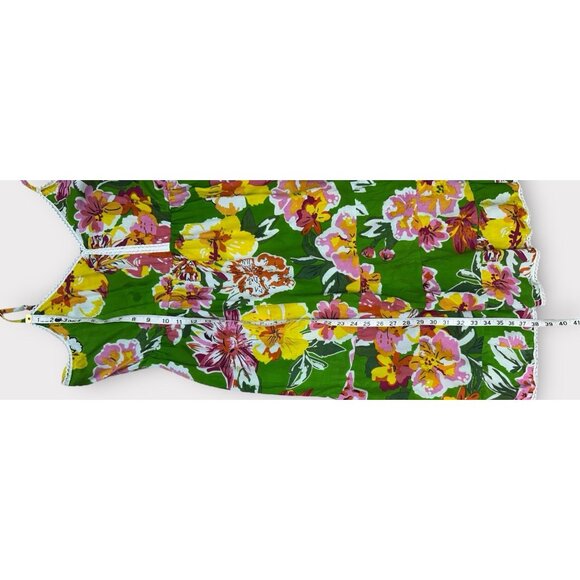Womens Sz XL Dress Midi Green Tropical Floral Adjustable Straps Smocked Vacay - Picture 5 of 9